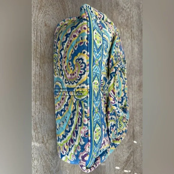Vera Bradley Bowler Bag Blue Green Pink Paisley Double Handles Pockets Zip Close - Picture 9 of 11